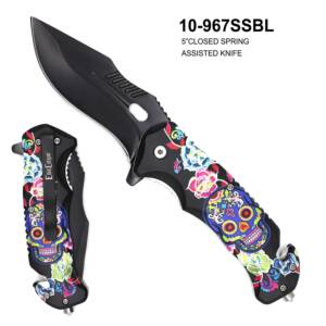 10-967SSBL SPRING ASSISTED SUGAR SKULLS KNIFE
