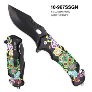 10-967SSGN SPRING ASSISTED SUGAR SKULLS KNIFE