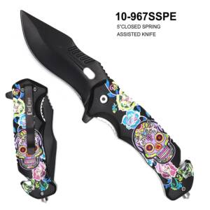 10-967SSPE SPRING ASSISTED SUGAR SKULLS KNIFE