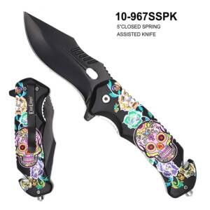 10-967SSPK SPRING ASSISTED SUGAR SKULLS KNIFE