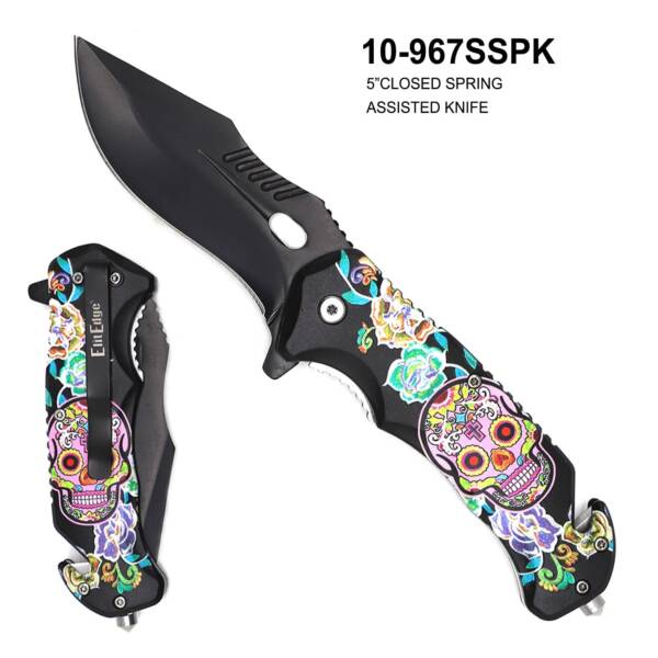 10-967SSPK SPRING ASSISTED SUGAR SKULLS KNIFE