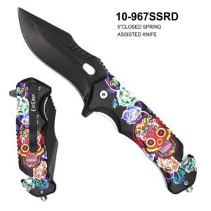 10-967SSRD SPRING ASSISTED SUGAR SKULLS KNIFE