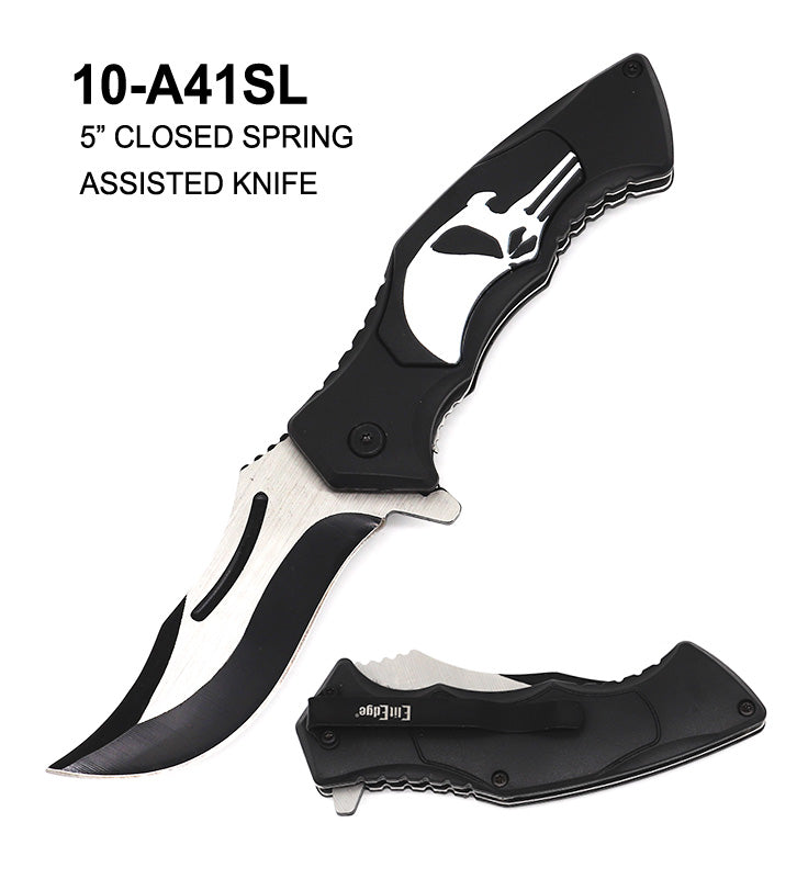 10-A41SL SPRING ASSISTED FOLDING KNIFE SKULL