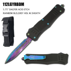 112LGYRBDM 5.75" RAINBOW ACID ETCHED OTF KNIFE