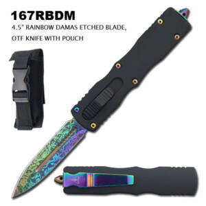 167RBDM 4.5" RAINBOW DAMASCUS ETCHED BLADE OTF