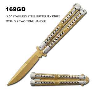 169GD 5.5" STAINLESS GOLD BUTTERFLY KNIFE