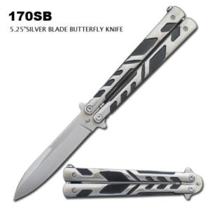 170SB 5.25" BUTTERFLY KNIFE TWO TONE BLACK/ SILVER