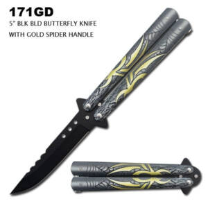 171GD  5" CLOSED GOLD SPIDER BUTTERFLY KNIFE