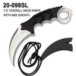 20-098SL 7.5″ Overall SILVER BLADE KARAMBIT NECK KNIFE W/ABS SHEATH