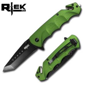 RT3527-OL Spring-Assist Folding Knife Tanto Blade - Army Green