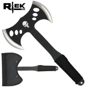 RT 3432-BK 13.5" RTEK BLACK DOUBLE BLADE SKULL AXE