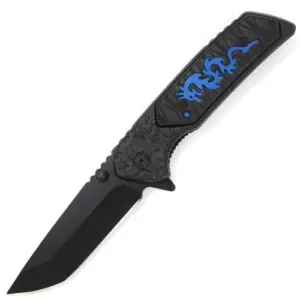 SJ-1026-BL Black Dragon Spring Assisted Knife Tanto