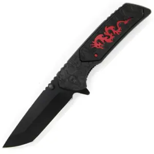 SJ-1026-RD  Black Dragon Spring Assisted Knife Tanto