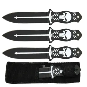TK 029-365SL 6.5" Black & Silver Skull Throwing Knife Set