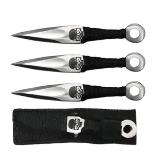 TK 036-365SSK 6.5" Silver Cord Wrapped Kunai Skull Throwing Knife