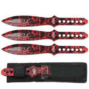 TK 01138-ZMRD 8" RED ZOMBIE SKULL PRINT THROWING KNIFE SET WITH SHEATH
