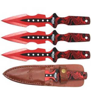 TK 090-LP38D 8" RED DRAGON PRINT THROWING KNIFE SET