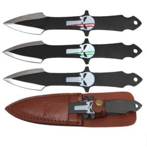 TK 095-LP38S 8" SKULL MULTICOLOR PRINT ARROW HEAD THROWING KNIFE WITH LEATHER SHEATH