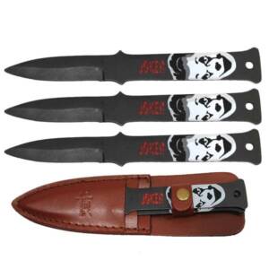 TK 097-LP38J 8" CLOWN PRINT THROWING KNIFE SET WITH LEATHER SHEATH