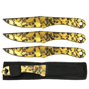 TK 55385-SKGL 8.5" GOLD SKULL PRINT THROWING KNIFE SET WITH SHEATH