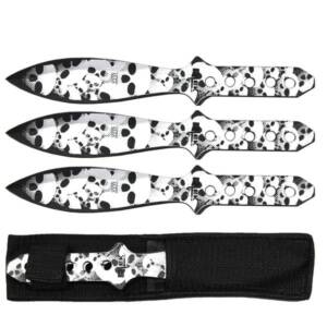 TK 66-385-SKSL 8.5" SILVER SKULL PRINT THROWING KNIFE SET WITH SHEATH