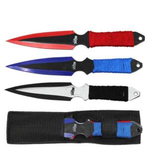TK 805-310TB 10" RED SILVER & BLUE THROWING KNIFE SET WITH SHEATH