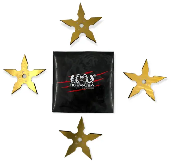 TS-9111-GD-4   4" 5 Point Throwing Star Set Ninja Shuriken - Image 3