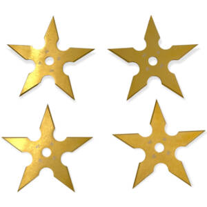 TS-9111-GD-4   4" 5 Point Throwing Star Set Ninja Shuriken