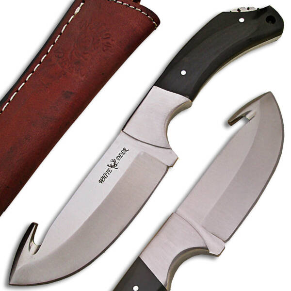 WD-9412  WHITE DEER Guthook Ranger Series J2 Steel Skinner Knife Buffalo Horn Grip