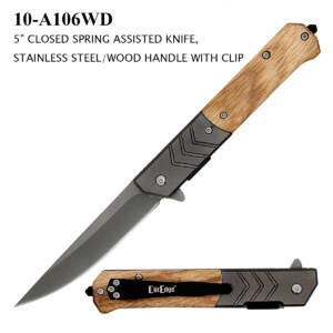 WOOD HANDLE SPRING ASSIST KNIFE