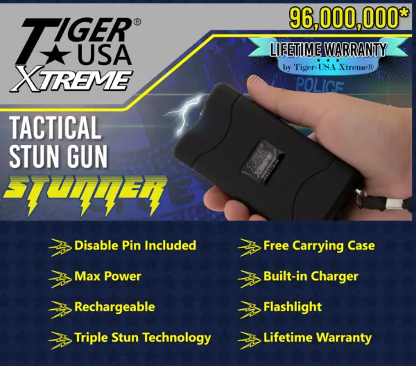 TD-800-BK   96 Mill Black Rechargeable Stun Gun & Flash Light - Image 2