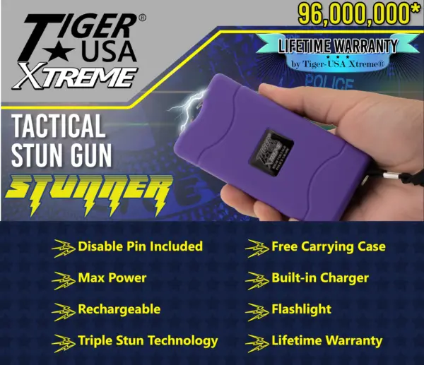 TD-800-pp   96 Mill Purple Rechargeable Stun Gun & Flash Light - Image 3