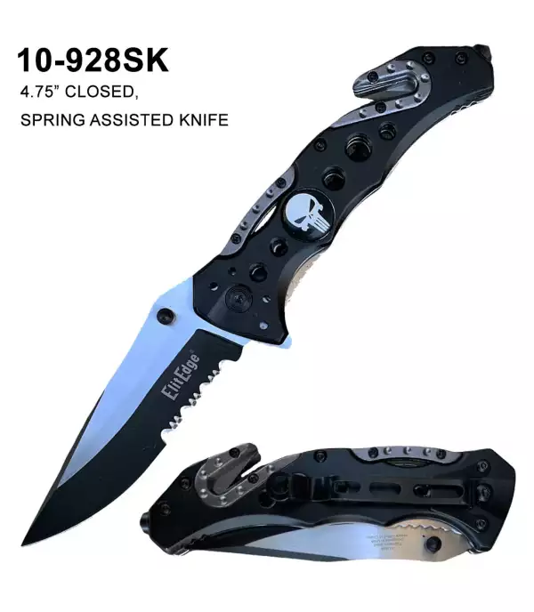 10-928SK - ElitEdge Spring Assisted Knife Skull