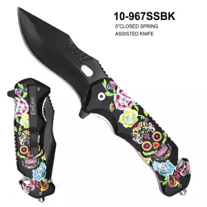 10-967SSBK - ElitEdge Spring Assisted Sugar Skulls Knife