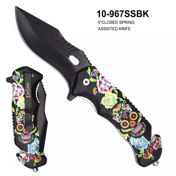 10-967SSBK - ElitEdge Spring Assisted Sugar Skulls Knife