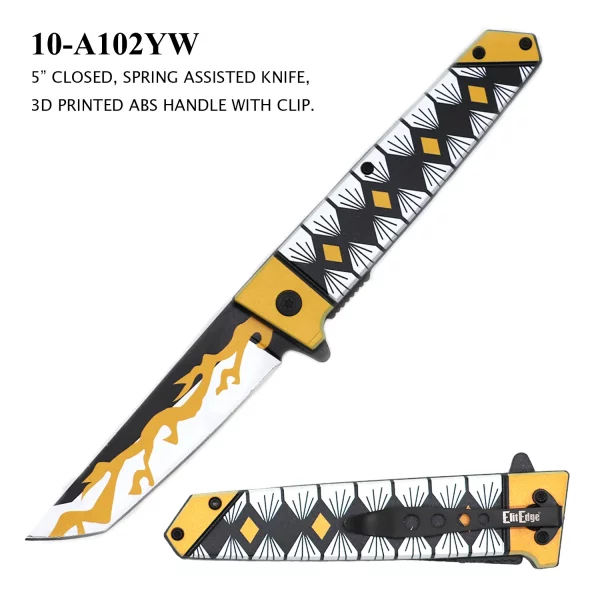 10-A102YW - EliteEdge Spring Assisted Samurai Style Pocket Knife