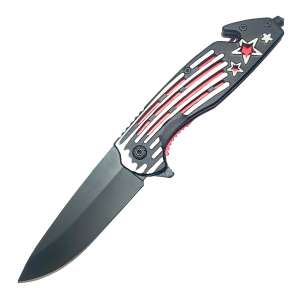 SJ-987-C - Tiger USA 8.25" Spring Assisted Knife Red with Stars