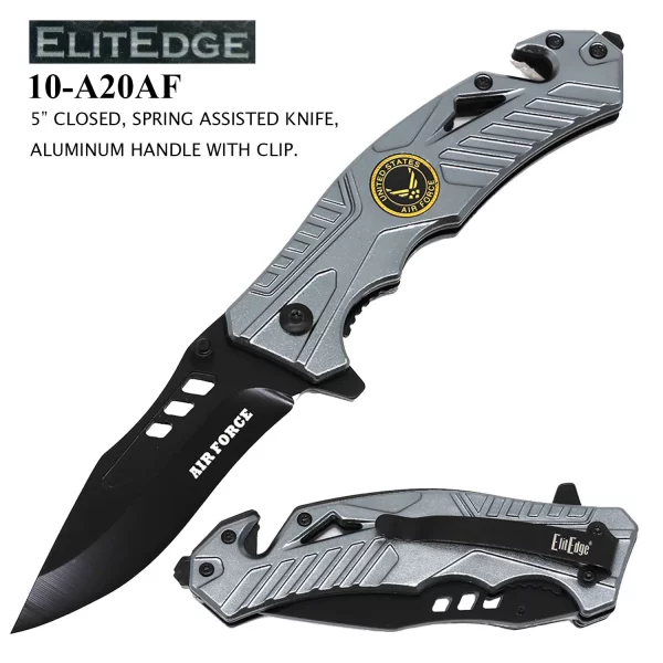 10-A20AF - ElitEdge Spring Assisted Knife with Air Force Emblem