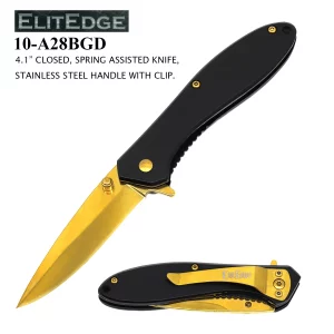 10-A28BGD - ElitEdge 4" Spring Assisted Knife Gold