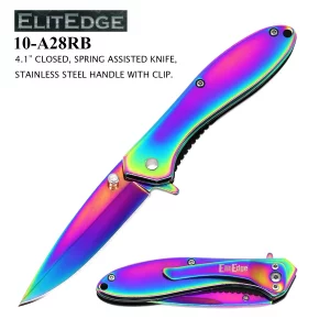 10-A28RB - ElitEdge 4″ Spring Assisted Knife Rainbow