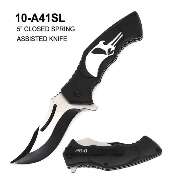 10-A41SL - Spring Assisted Folding Knife Skull