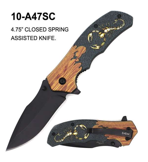 10-A47SC - ElitEdge 4.75" Closed Spring Assisted Scorpion 3d Textured Knife