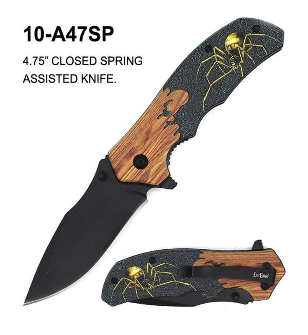 10-A47SP - ElitEdge 4.75" Closed Spring Assisted Spider 3d Textured Knife