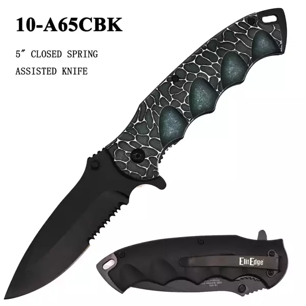 10-A65CBK - ElitEdge Spring Assisted Knife Black