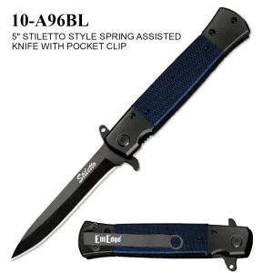10-A96BL - ElitEdge 5" Stiletto Style Spring Assisted Knife