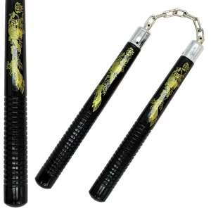 1001 BD - Nunchucks with Chain and Yellow Dragons