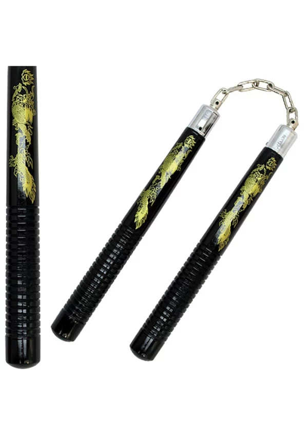 1001 BD - Nunchucks with Chain and Yellow Dragons