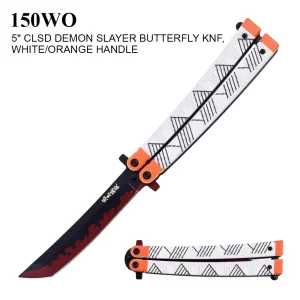 150WO - 5" Closed White and Orange Handled Demon Slayer Butterfly Knife