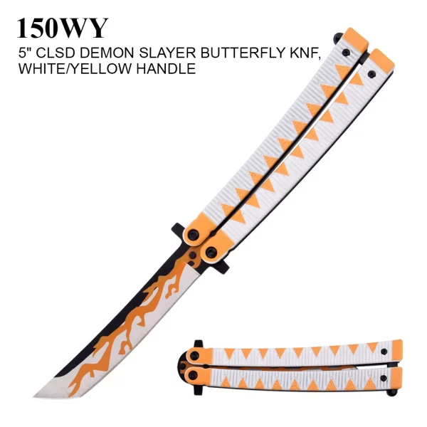 150WY - 5" Closed White and Yellow Handled Demon Slayer Butterfly Knife