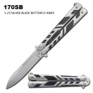 170SB - 5.25" Butterfly Knife Two Tone Black/ Silver